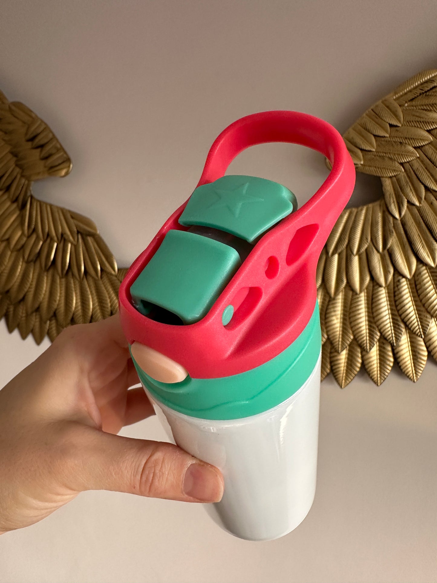 Children's Flip Top Straw Sublimation Tumbler Kids Green and Red 12oz