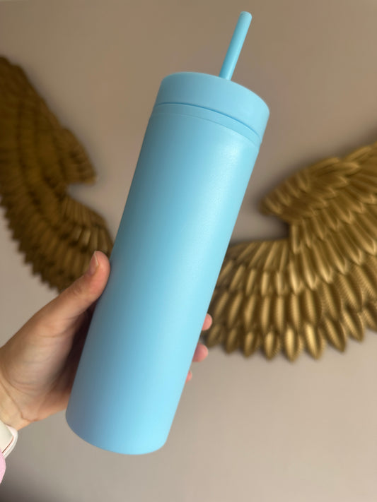 Shiny Sky Blue Skinny Tumbler